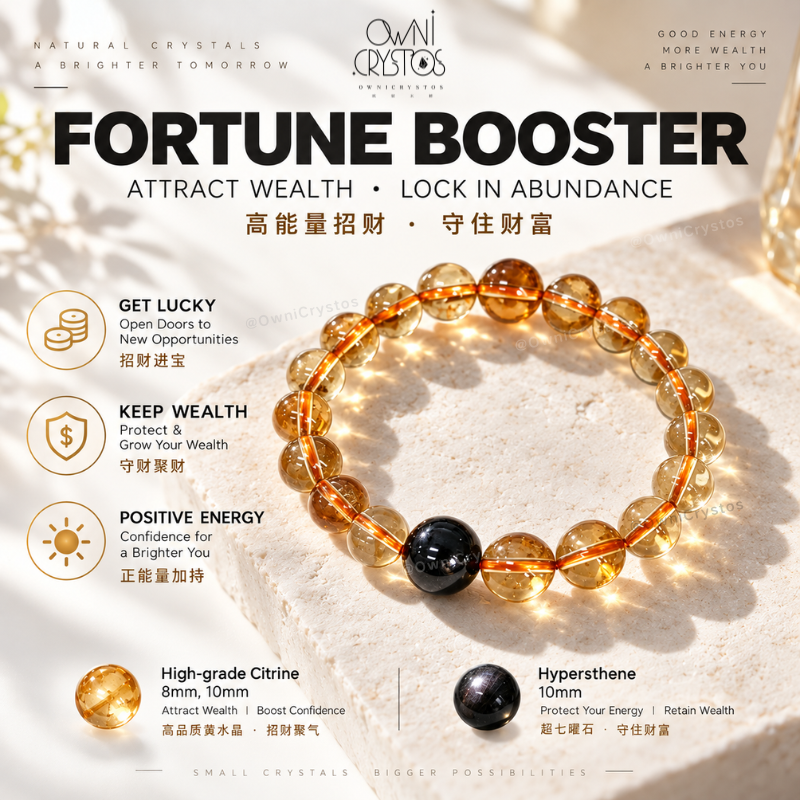 High Grade Wealth Boost Citrine Hypersthene Natural crystal bracelet unisex gift