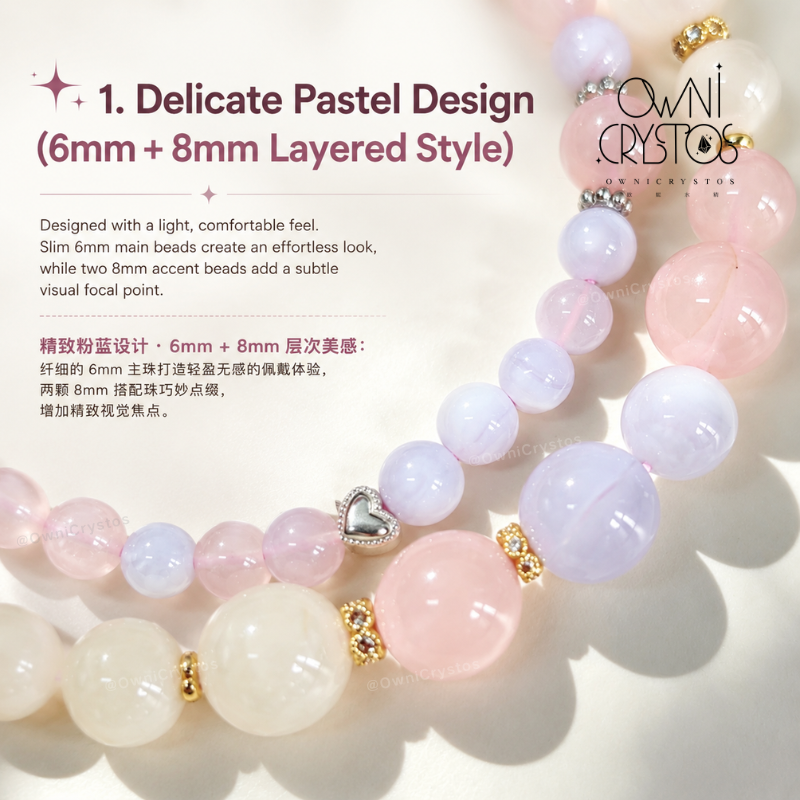 Love & Balance Blue lace agate Rose quartz Natural Crystal bracelet for woman gift OwniCrystos
