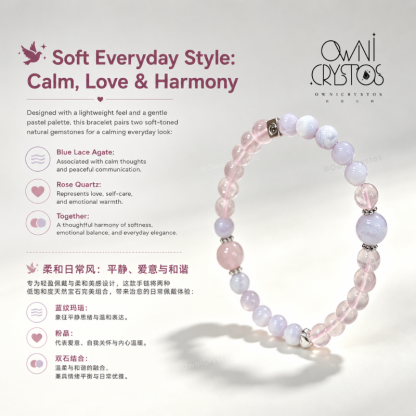 Love & Balance Blue lace agate Rose quartz Natural Crystal bracelet for woman gift OwniCrystos