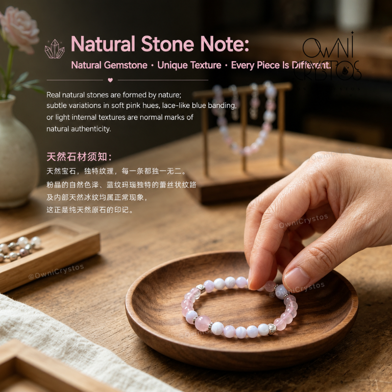 Love & Balance Blue lace agate Rose quartz Natural Crystal bracelet for woman gift OwniCrystos