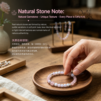 Love & Balance Blue lace agate Rose quartz Natural Crystal bracelet for woman gift OwniCrystos