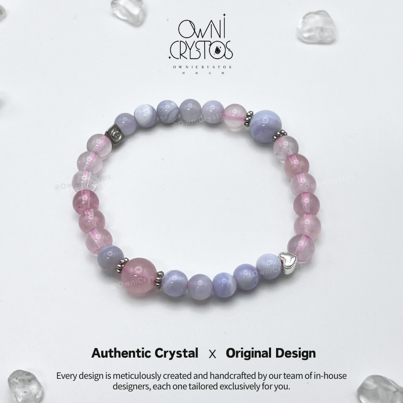 Love & Balance Blue lace agate Rose quartz Natural Crystal bracelet for woman gift OwniCrystos