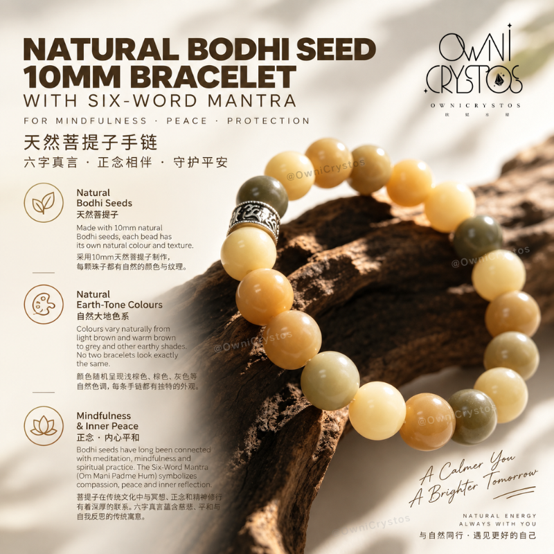 Peace & Protection Six-Word Mantra FengShui Natural Bodhi Bracelet unisex