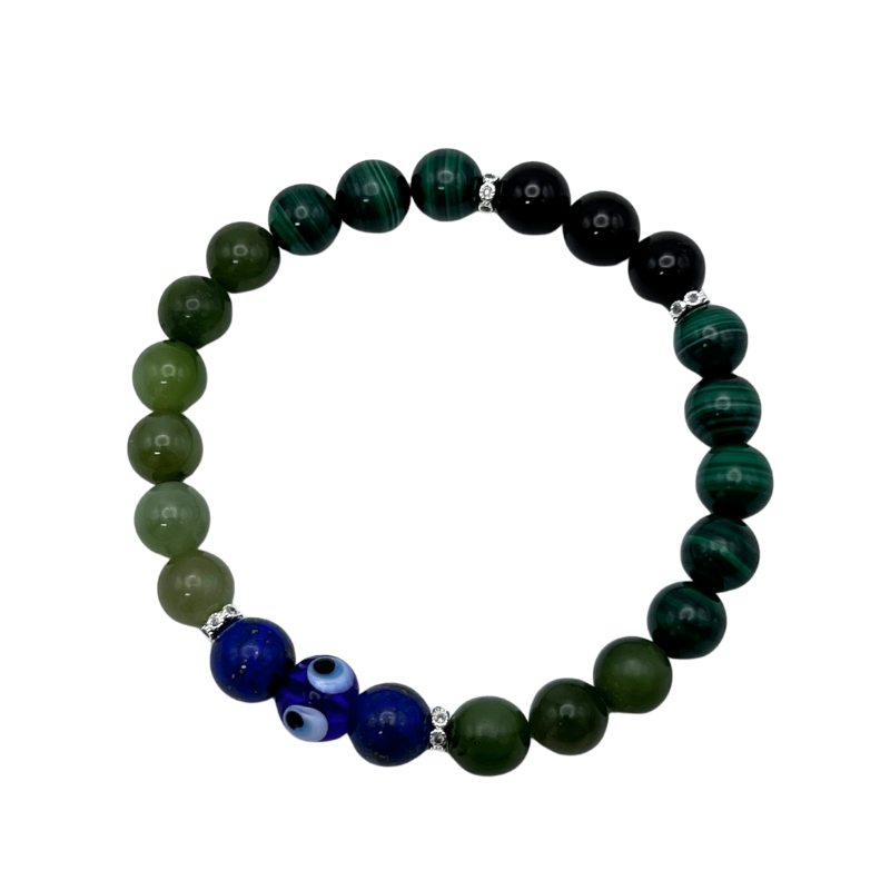 OwniCrystos Evil Eye Protector Malachite Jasper Tourmaline Lapis lazuli Natural crystal bracelet