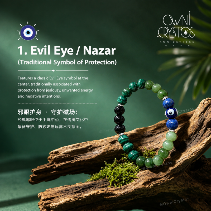 OwniCrystos Evil Eye Protector Malachite Jasper Tourmaline Lapis lazuli Natural crystal bracelet