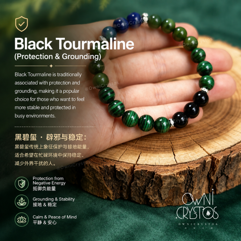 OwniCrystos Evil Eye Protector Malachite Jasper Tourmaline Lapis lazuli Natural crystal bracelet