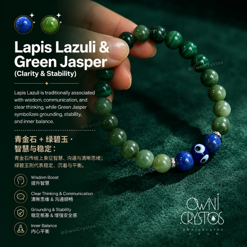 OwniCrystos Evil Eye Protector Malachite Jasper Tourmaline Lapis lazuli Natural crystal bracelet