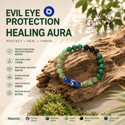 OwniCrystos Evil Eye Protector Malachite Jasper Tourmaline Lapis lazuli Natural crystal bracelet