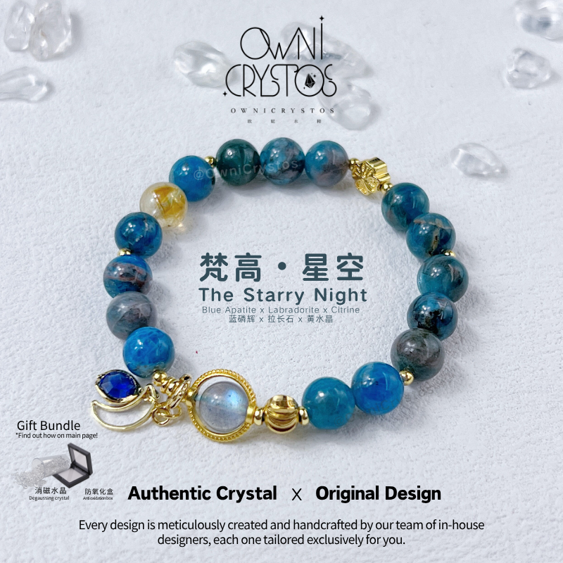 Van Goh Starry Night concept blue apatite labradorite citrine natural crystal bracelet