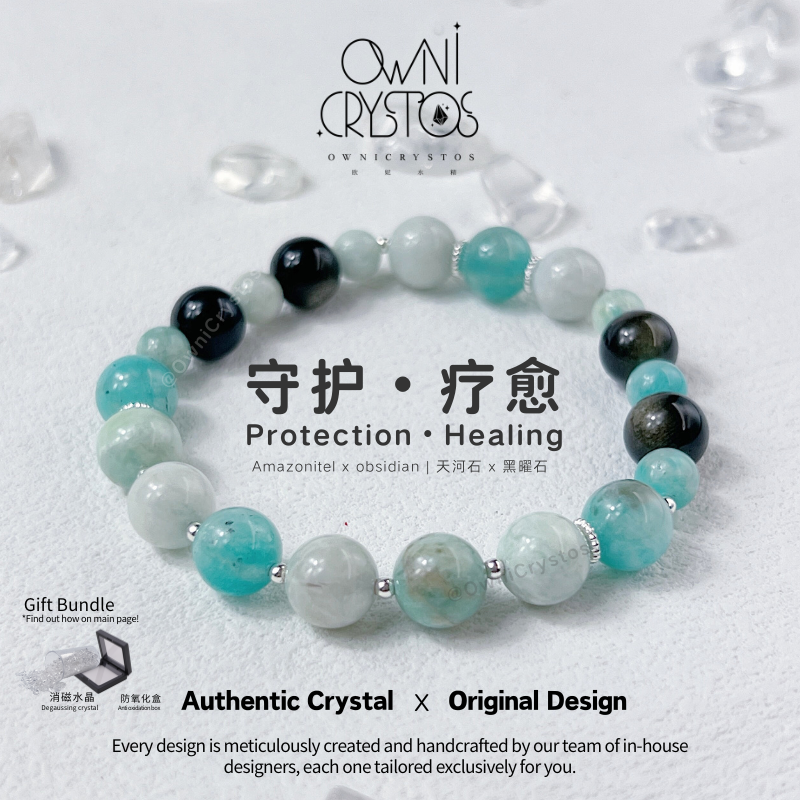Feng Shui Bracelet for Protection Healing Amazonite Obsidian natural crystal accessories