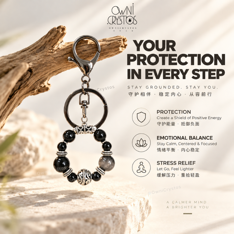 Stone of Protection Silver Obsidian Natural charm crystal keychain bag charm unisex