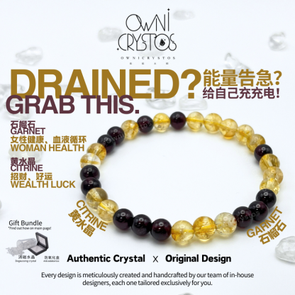 Wealth Woman Health Natural crystal bracelet unisex garnet citrine