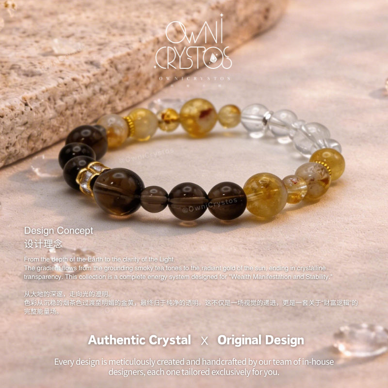 Fortune Booster Citrine Clear Smoky Quartz Natural crystal bracelet unisex