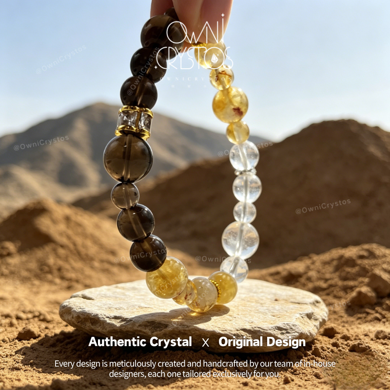 Fortune Booster Citrine Clear Smoky Quartz Natural crystal bracelet unisex