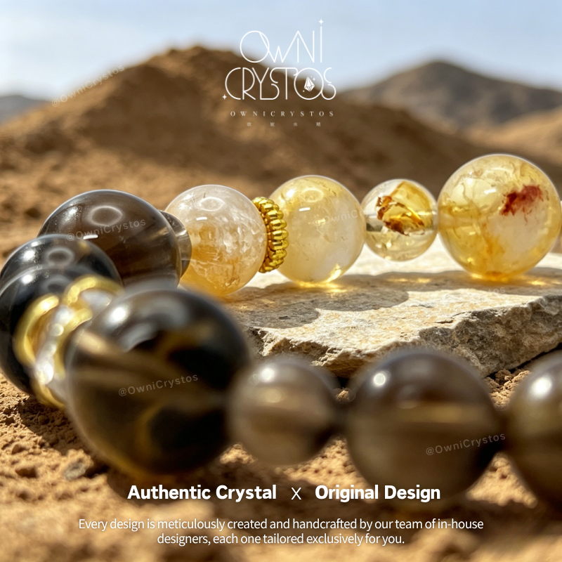 Fortune Booster Citrine Clear Smoky Quartz Natural crystal bracelet unisex