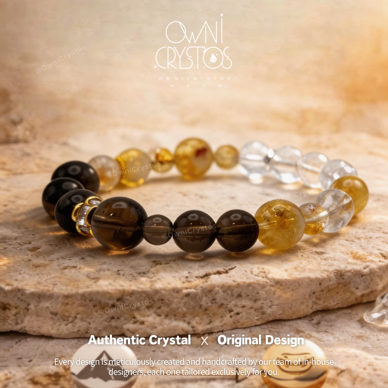 Fortune Booster Citrine Clear Smoky Quartz Natural crystal bracelet unisex