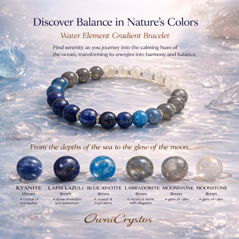 Water Element crystal Kyanite Blue Apatite Lapis Lazuli Moonstone unisex bracelet