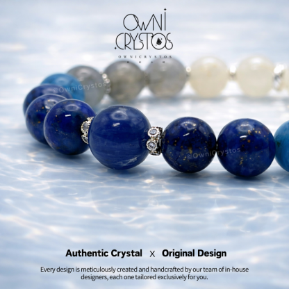 Water Element crystal Kyanite Blue Apatite Lapis Lazuli Moonstone unisex bracelet