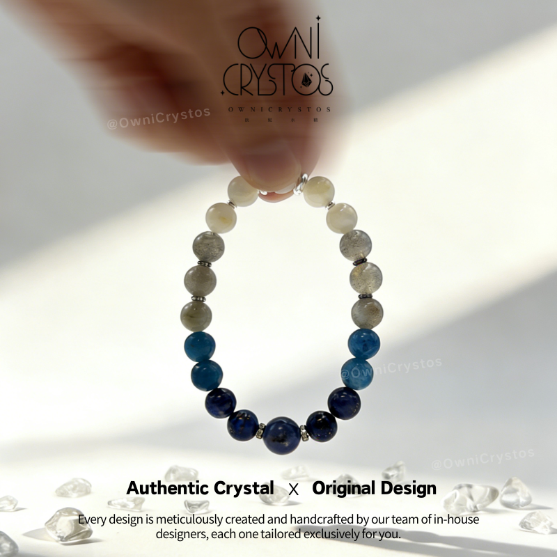 Water Element crystal Kyanite Blue Apatite Lapis Lazuli Moonstone unisex bracelet