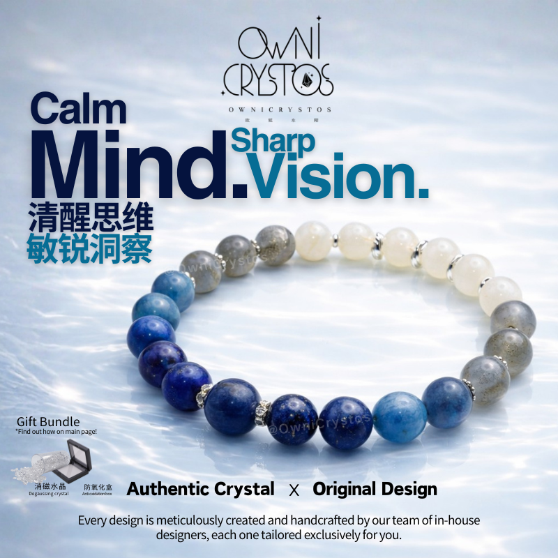 Water Element crystal Kyanite Blue Apatite Lapis Lazuli Moonstone unisex bracelet