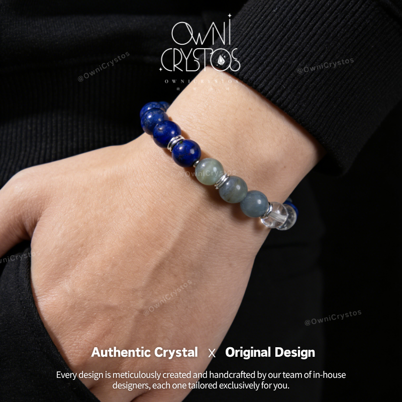 Wisdom Healing Lapis lazuli Blue Calcite Clear quartz Natural Crystal bracelet unisex