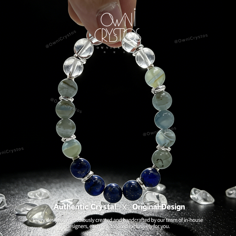 Wisdom Healing Lapis lazuli Blue Calcite Clear quartz Natural Crystal bracelet unisex