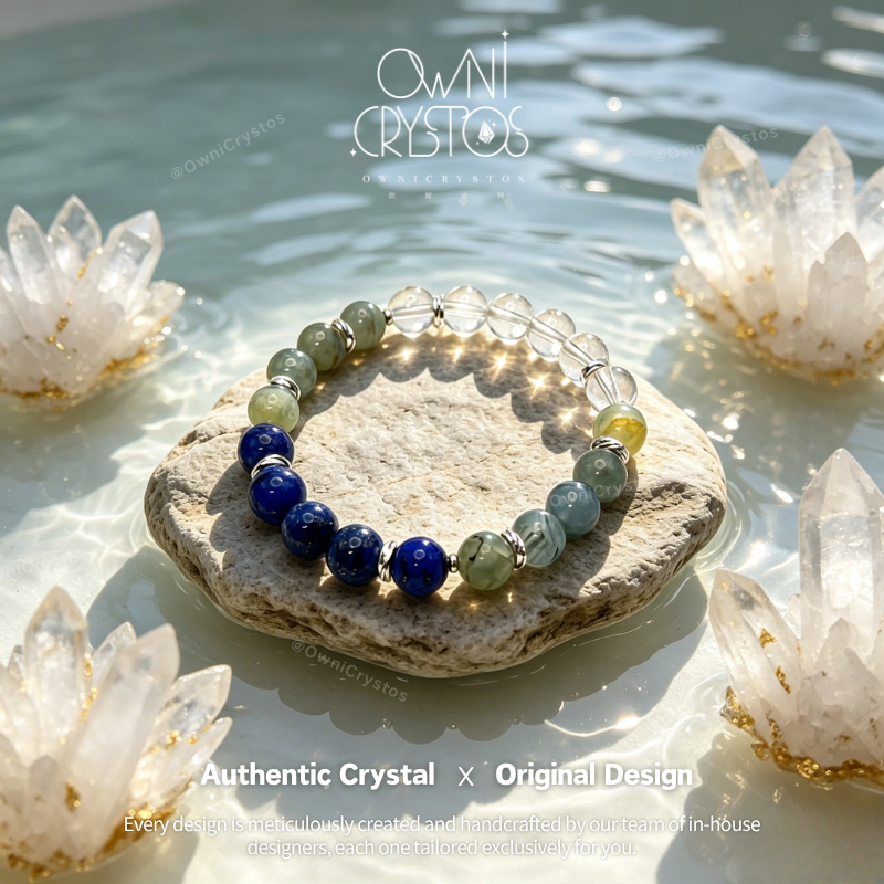 Wisdom Healing Lapis lazuli Blue Calcite Clear quartz Natural Crystal bracelet unisex