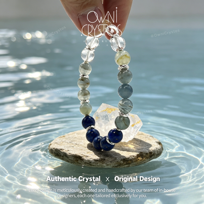 Wisdom Healing Lapis lazuli Blue Calcite Clear quartz Natural Crystal bracelet unisex