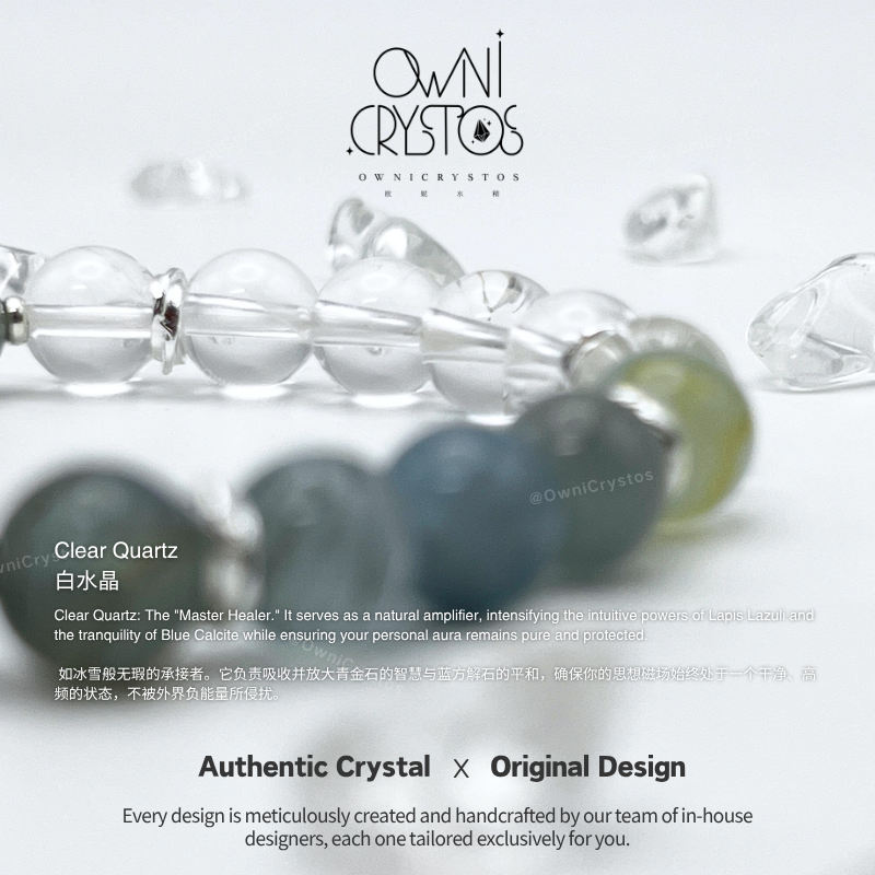 Wisdom Healing Lapis lazuli Blue Calcite Clear quartz Natural Crystal bracelet unisex