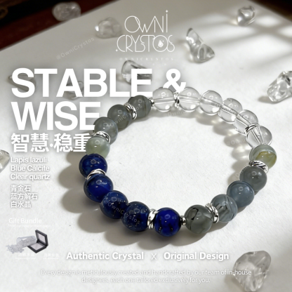Wisdom Healing Lapis lazuli Blue Calcite Clear quartz Natural Crystal bracelet unisex