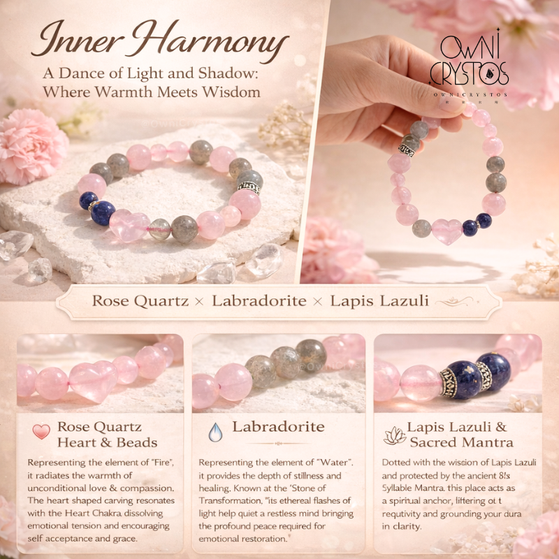 Love Relationship Natural Crystal bracelet Rose Quartz Lapis Lazuli Labradorite Gift