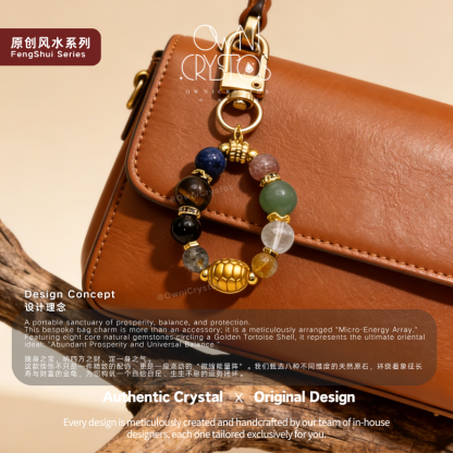 Fortune Turtle Five Elements Natural crystal Bag Charm Keychain unisex gift present