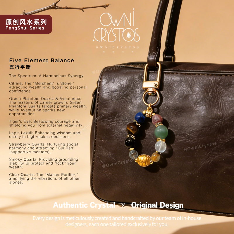 Fortune Turtle Five Elements Natural crystal Bag Charm Keychain unisex gift present