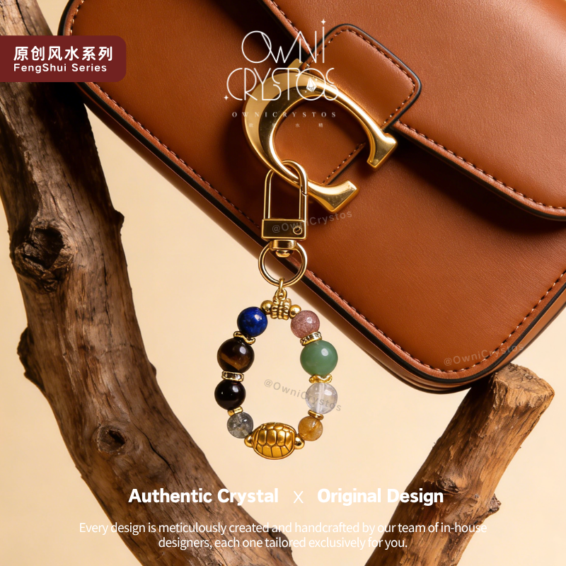 Fortune Turtle Five Elements Natural crystal Bag Charm Keychain unisex gift present