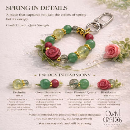 Health Love Natural crystal bag charm Prehnite Green aventurine Green phantom Rhodonite