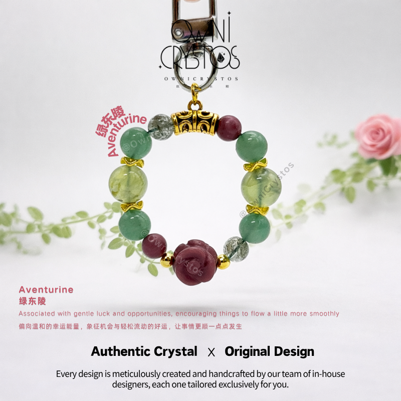 Health Love Natural crystal bag charm Prehnite Green aventurine Green phantom Rhodonite