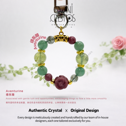 Health Love Natural crystal bag charm Prehnite Green aventurine Green phantom Rhodonite