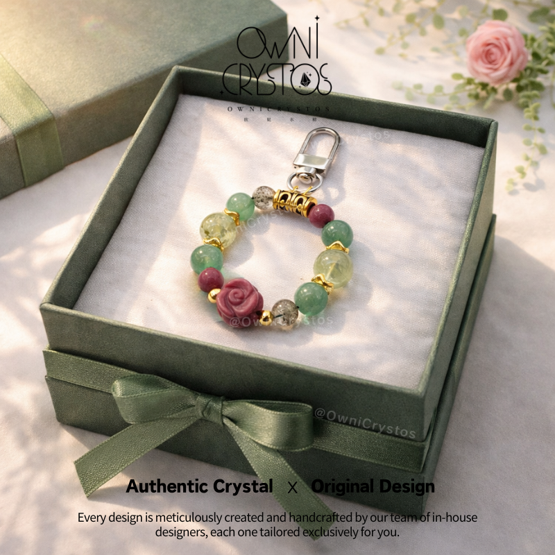 Health Love Natural crystal bag charm Prehnite Green aventurine Green phantom Rhodonite