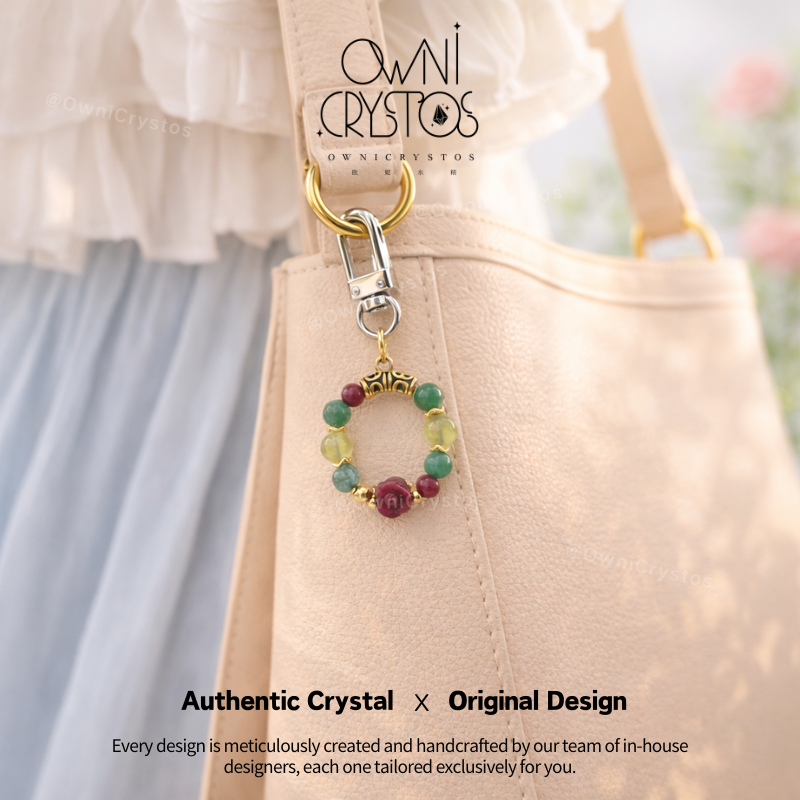 Health Love Natural crystal bag charm Prehnite Green aventurine Green phantom Rhodonite