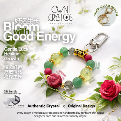 Health Love Natural crystal bag charm Prehnite Green aventurine Green phantom Rhodonite