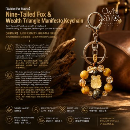 Nine Tail Fox Wealth Courage Pyrite Tiger Eyes Citrine Natural crystal Bag Charm Unisex