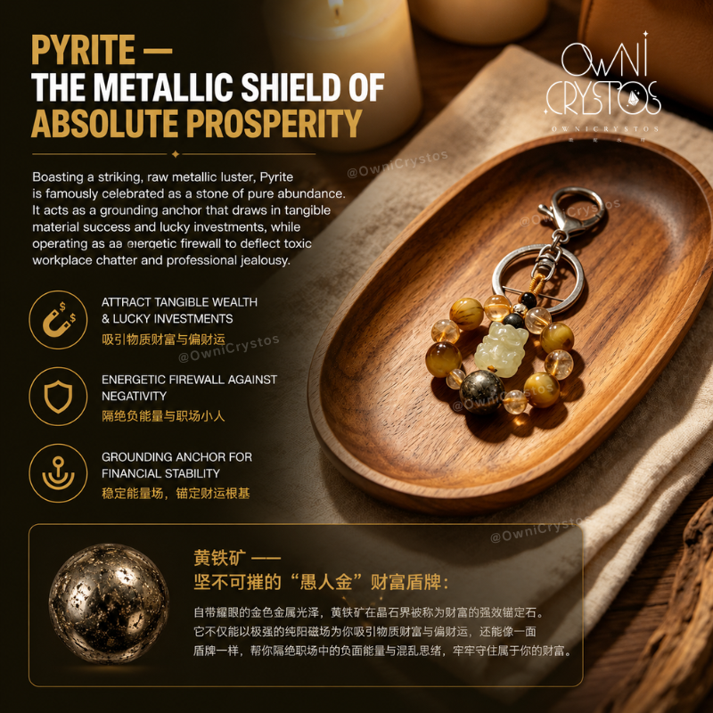 Nine Tail Fox Wealth Courage Pyrite Tiger Eyes Citrine Natural crystal Bag Charm Unisex