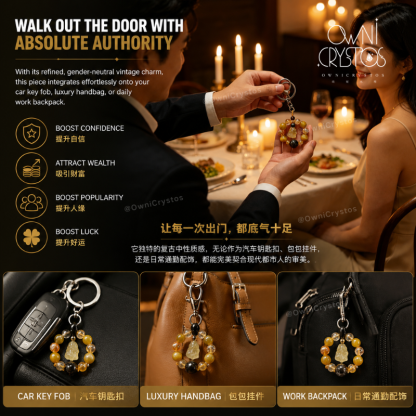 Nine Tail Fox Wealth Courage Pyrite Tiger Eyes Citrine Natural crystal Bag Charm Unisex