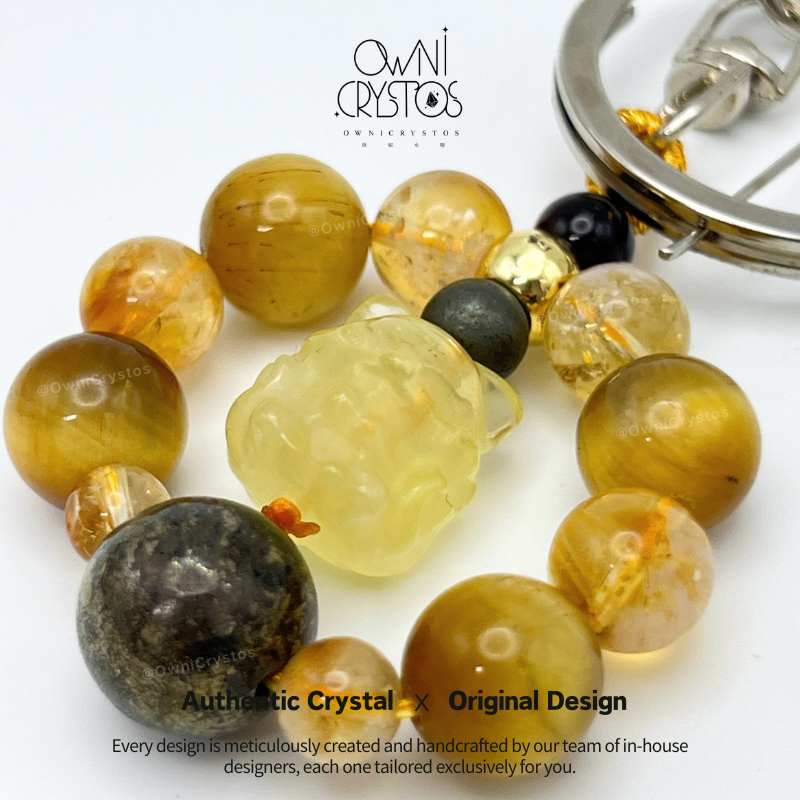 Nine Tail Fox Wealth Courage Pyrite Tiger Eyes Citrine Natural crystal Bag Charm Unisex