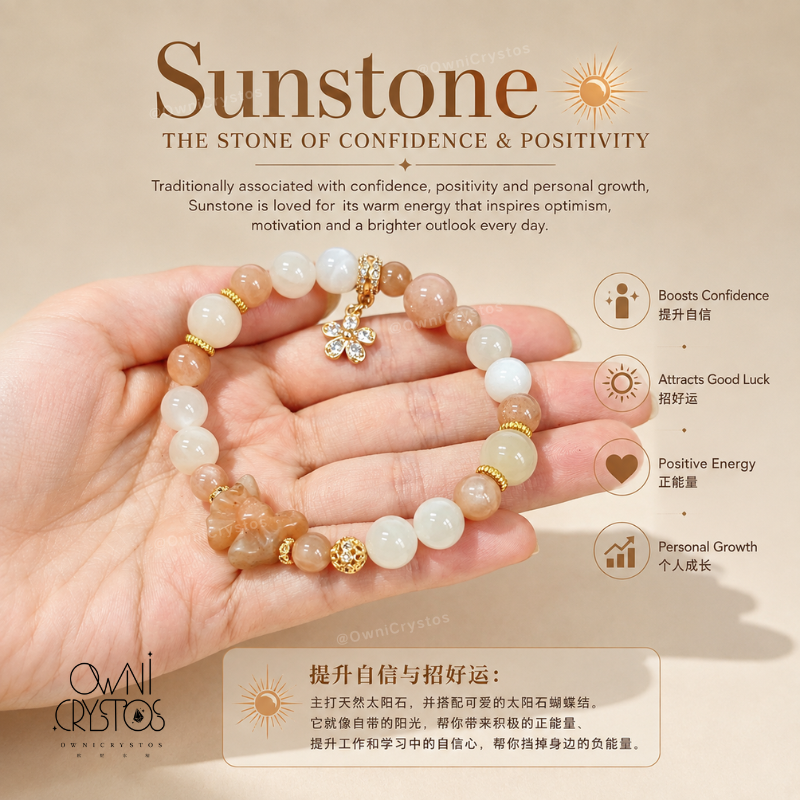Love & Popularity Boost Natural crystal bracelet moonstone sunstone woman gift present