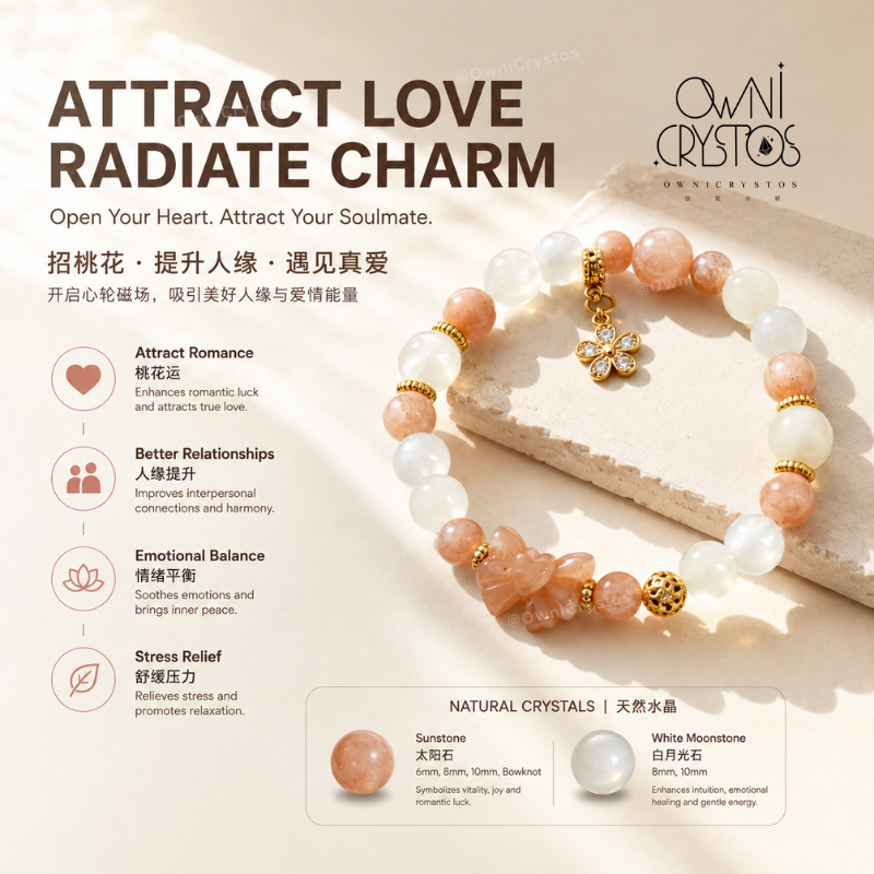 Love & Popularity Boost Natural crystal bracelet moonstone sunstone woman gift present