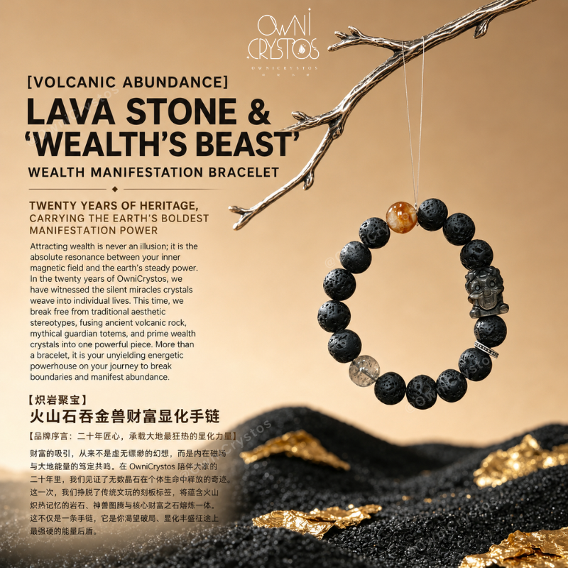 Wealth Beast Lava stone Citrine Green phantom quartz Obsidain Natural Crystal unisex