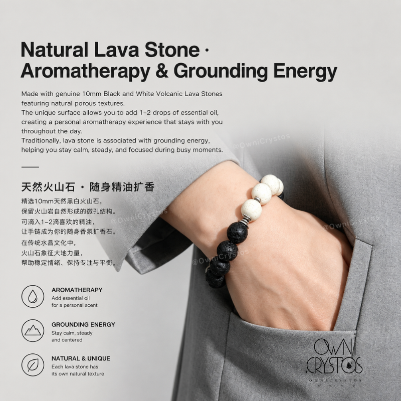 YinYang Balance Lava Stone Natural crystal bracelet unisex gift present