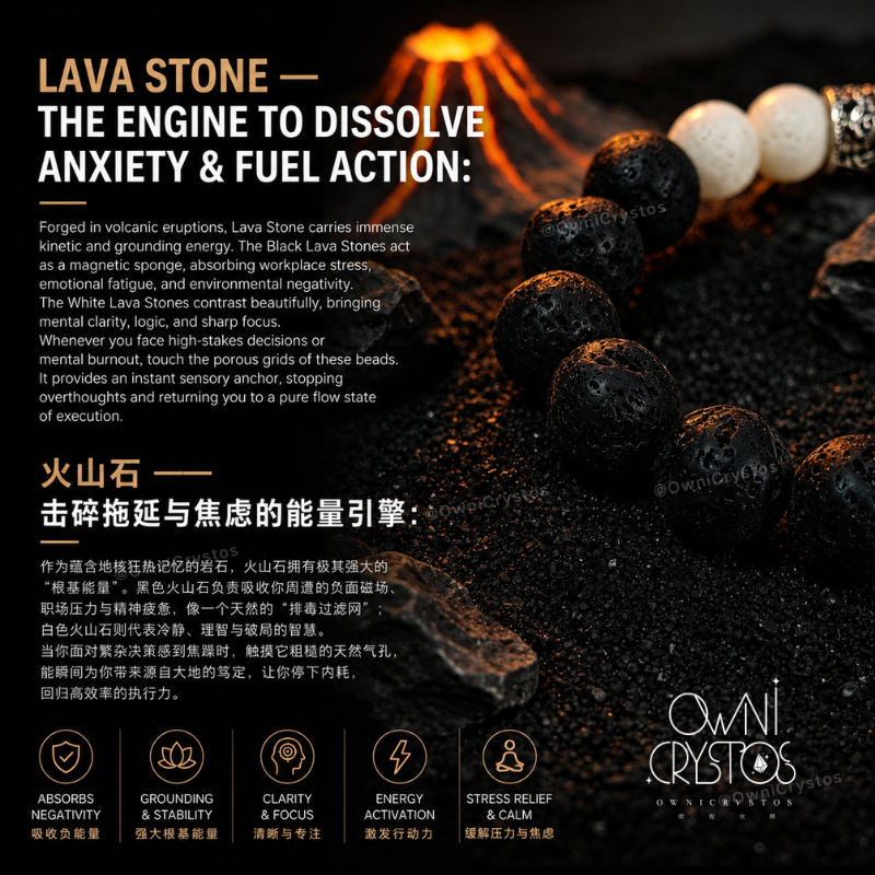 Energy Balance Lava stone Natural crystal bracelet unisex gift for dad boyfriend