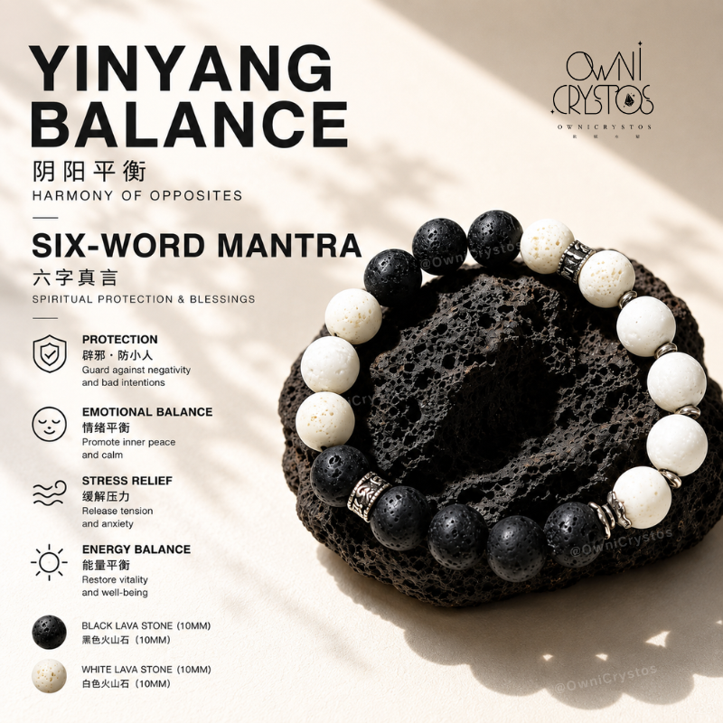 YinYang Balance Lava Stone Natural crystal bracelet unisex gift present
